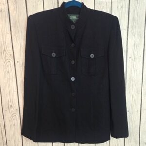 LAUREN RALPH LAUREN Blazer Jacket Womens 6 Black Rayon Mandarin Collar Lined